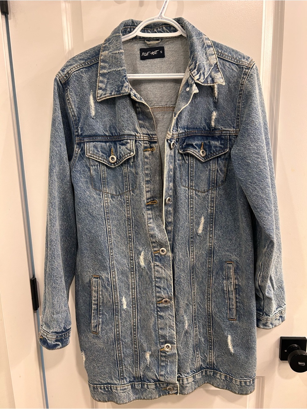 Distressed Light Blue Denim Jacket Coat